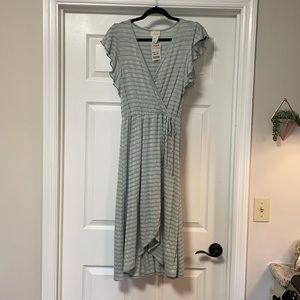 Caution to The Wind Green and White High Low Dress